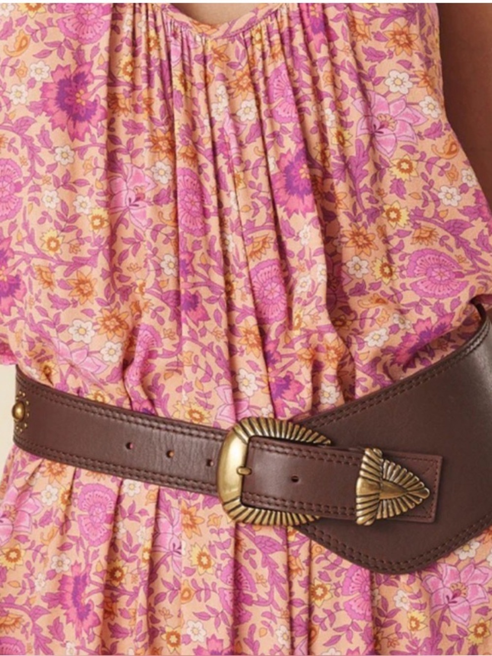 🌸Spell🌸 Cha Cha Brown Leather Western Belt with Antiqued Gold Buckle M/L
